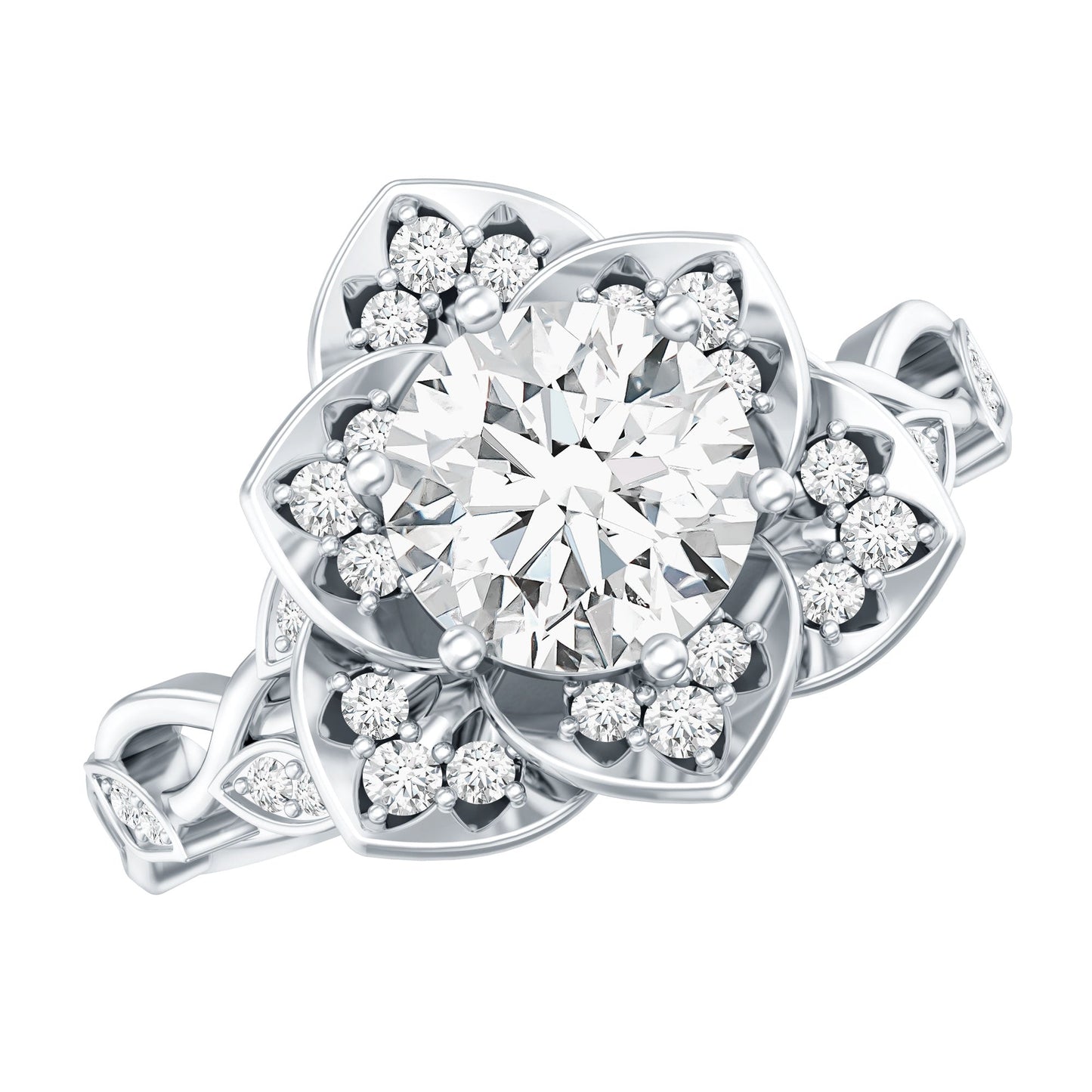 Nature Inspired Moissanite Flower Engagement Ring with Certificate