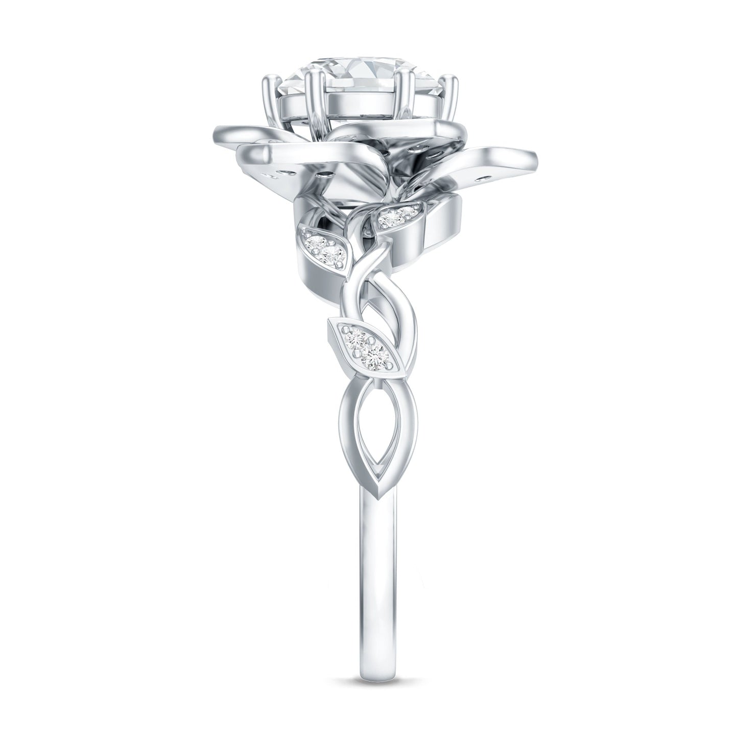 Nature Inspired Moissanite Flower Engagement Ring with Certificate
