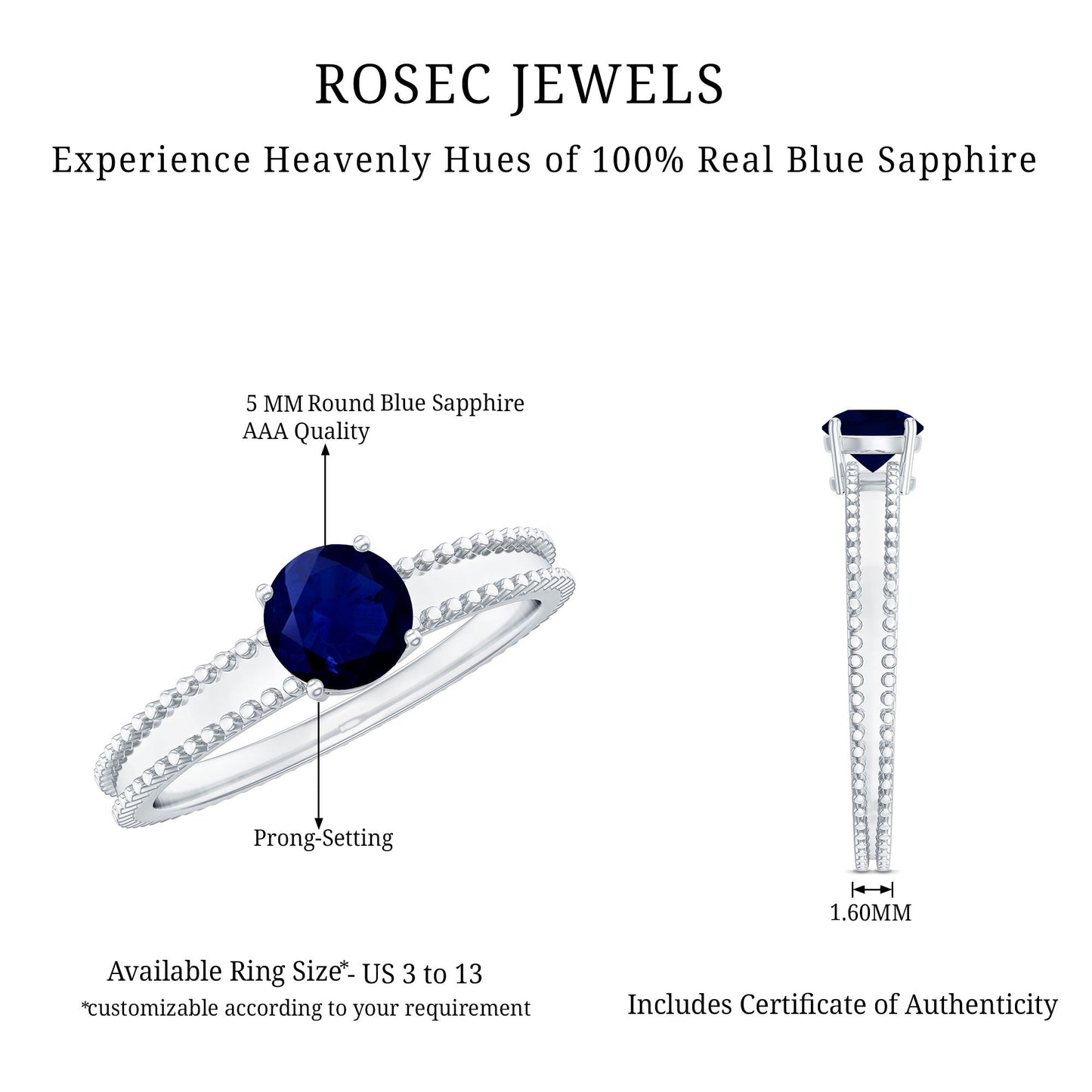 Certified 0.95 Carat Solitaire Blue Sapphire Birthstone Ring for Women