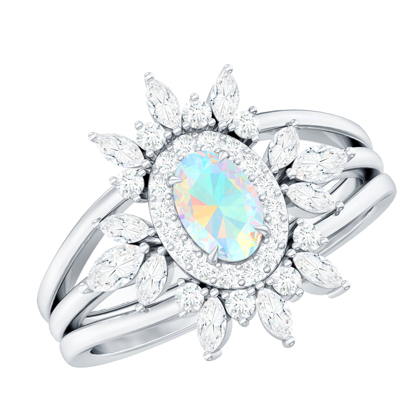 0.9 Carat Natural Certified Ethiopian Opal Engagement Ring Set of 3
