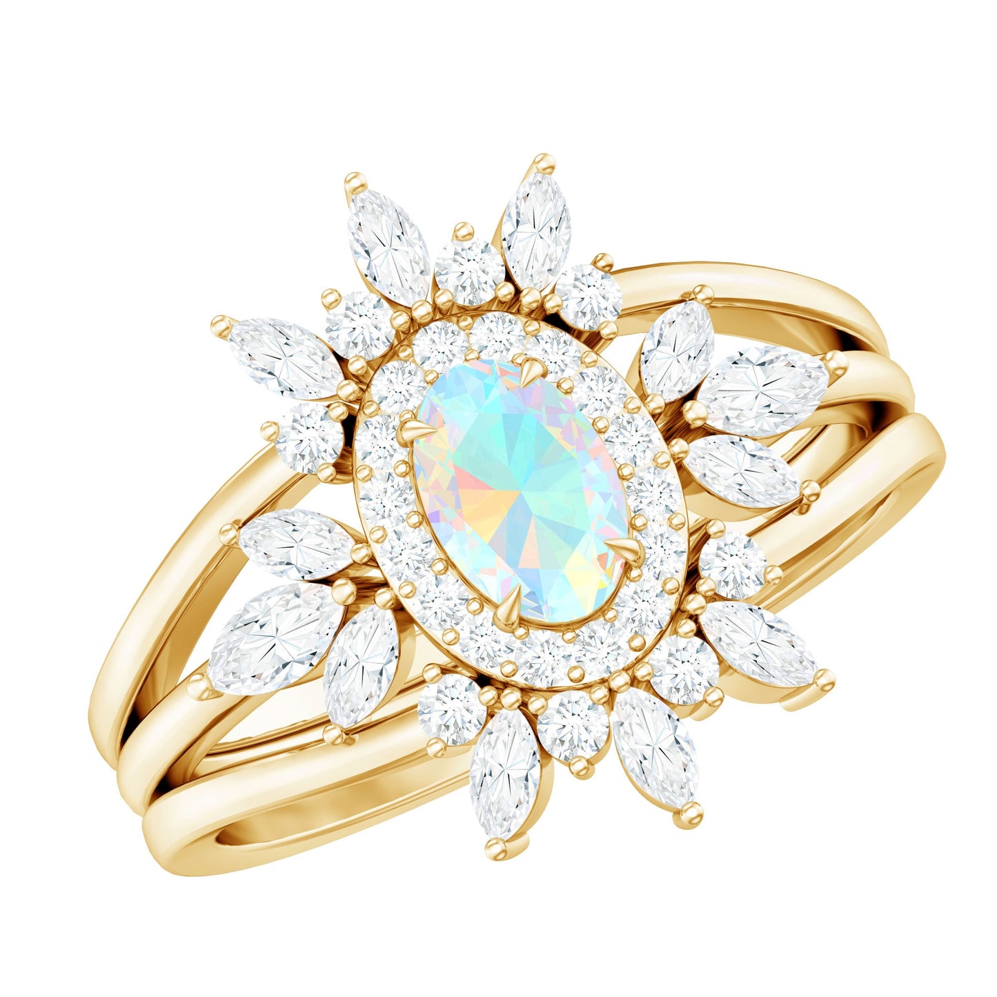 0.9 Carat Natural Certified Ethiopian Opal Engagement Ring Set of 3