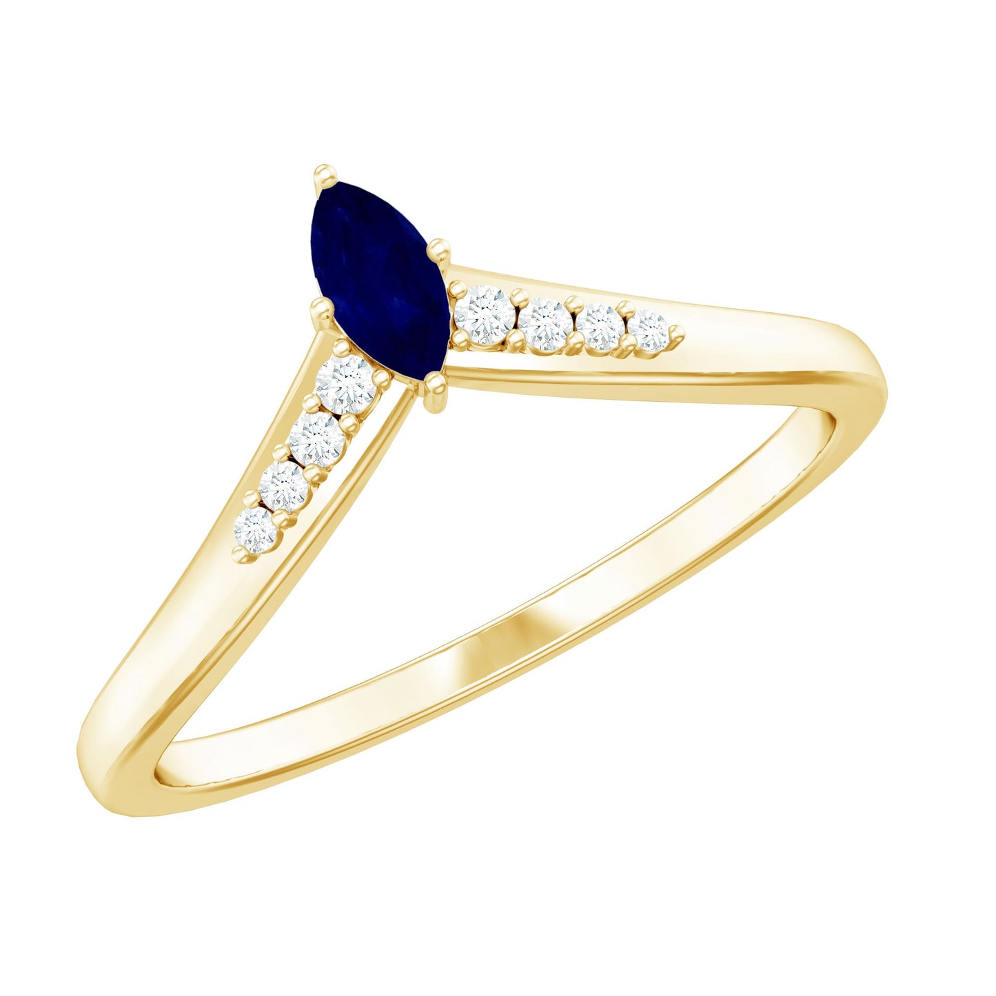 Natural Marquise Blue Sapphire Chevron Enhancer Ring with Diamond