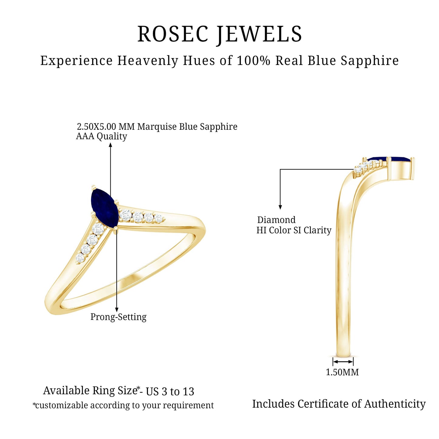 Natural Marquise Blue Sapphire Chevron Enhancer Ring with Diamond