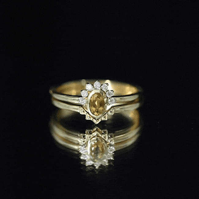 Natural Oval Citrine Promise Ring Set with Diamond