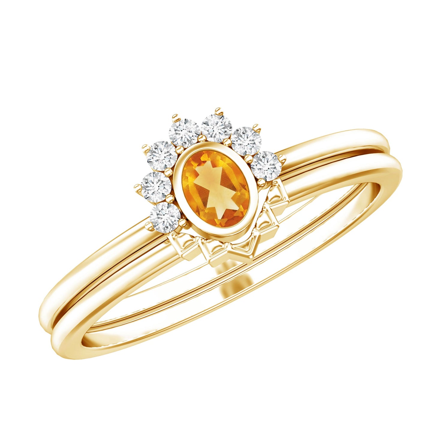 Natural Oval Citrine Promise Ring Set with Diamond