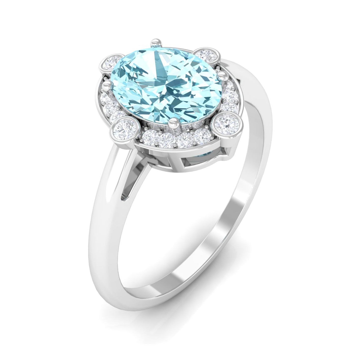 1 Carat Aquamarine Oval Halo Engagement Ring with Diamond