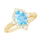 1 Carat Oval Engagement Ring with Real Aquamarine and Diamond