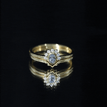 Natural Oval Cut Aquamarine Wedding Ring Set with Diamond Halo
