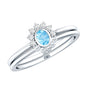 Natural Oval Cut Aquamarine Wedding Ring Set with Diamond Halo