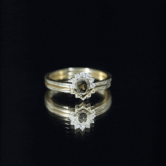 Natural Garnet Diamond Engagement Ring with Enhancer in Gold Plated Silver