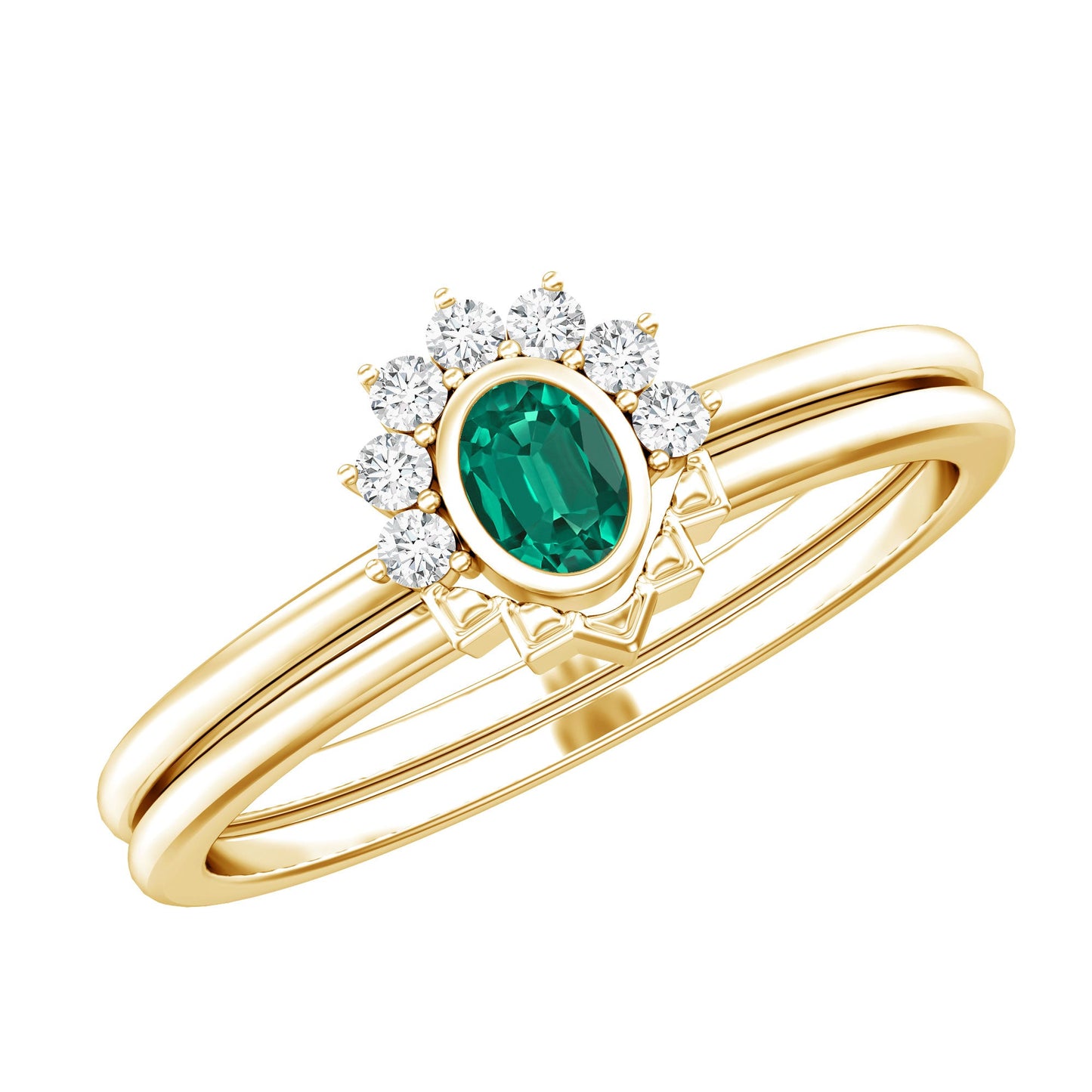 Oval Cut Lab Grown Emerald Wedding Ring Set with Diamond