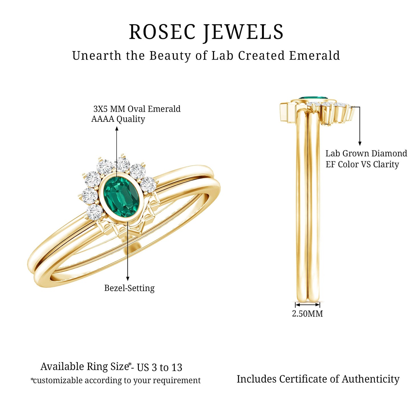 Oval Cut Lab Grown Emerald Wedding Ring Set with Diamond