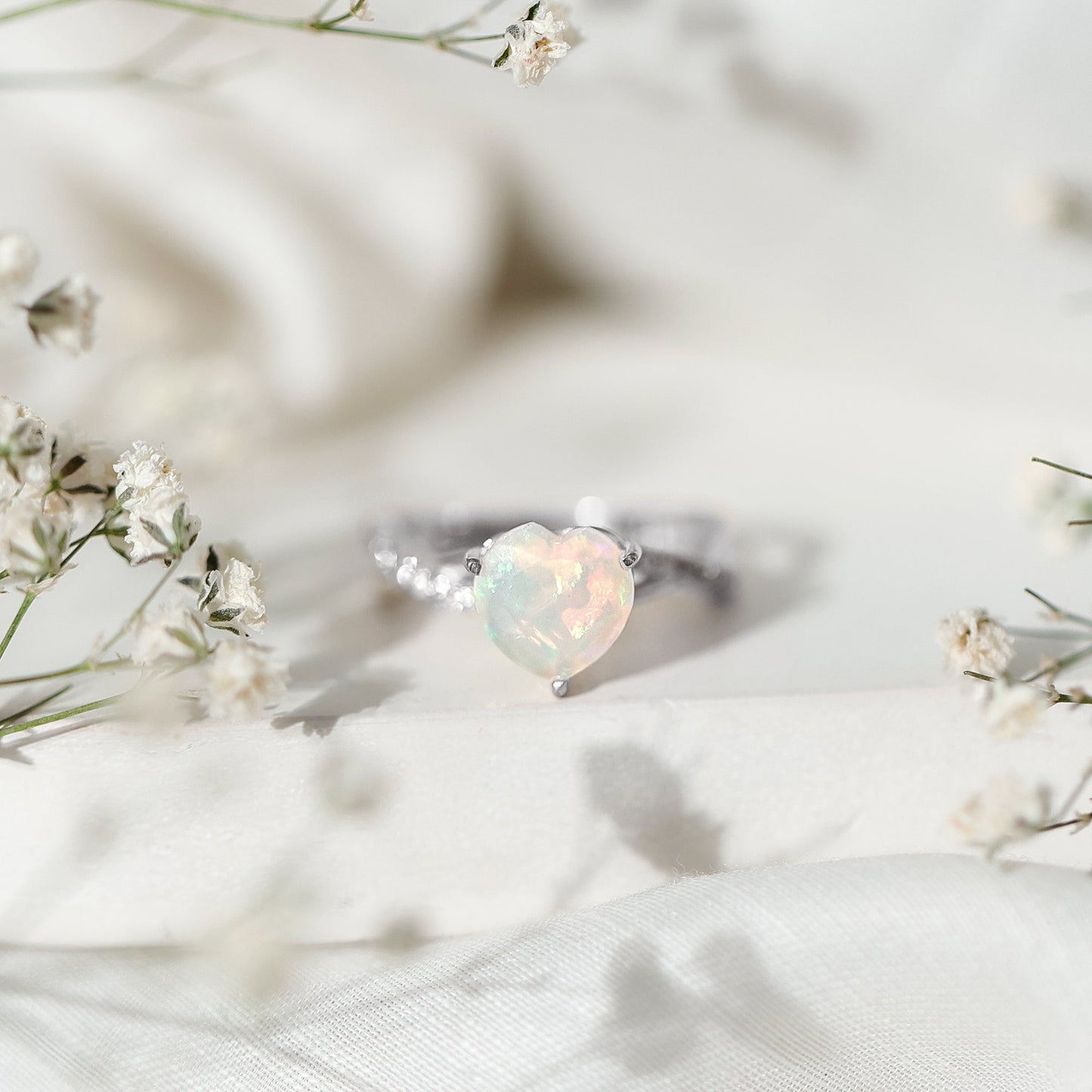 Natural 2 Carat Ethiopian Opal Heart Shaped Engagement Ring With Certificate