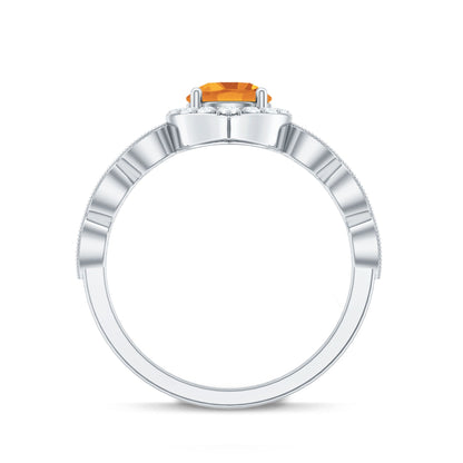 Citrine Vintage Inspired Engagement Ring With Diamond Halo
