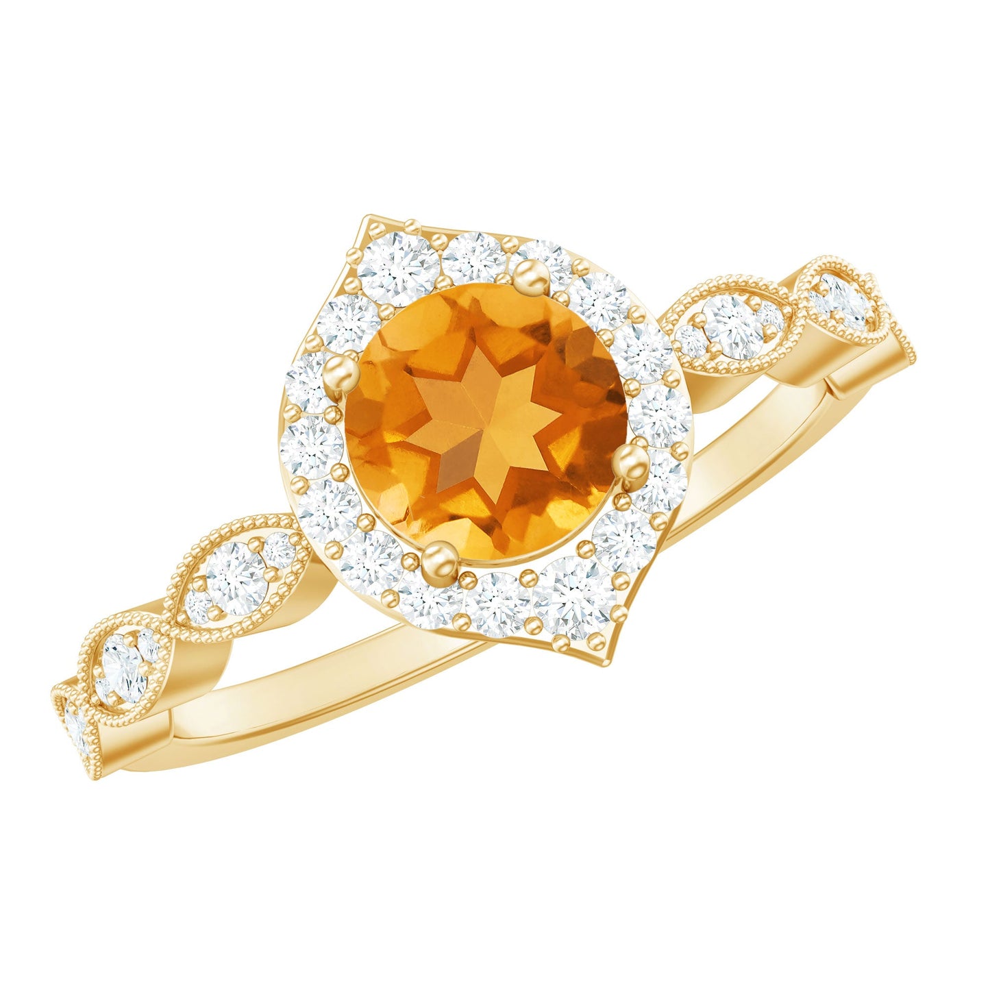 Citrine Vintage Inspired Engagement Ring With Diamond Halo