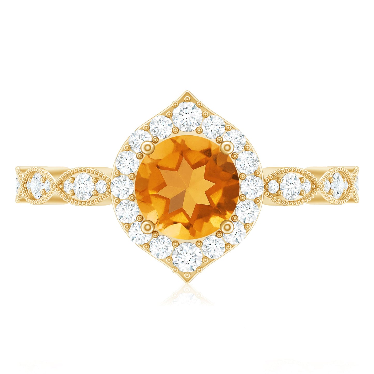 Citrine Vintage Inspired Engagement Ring With Diamond Halo