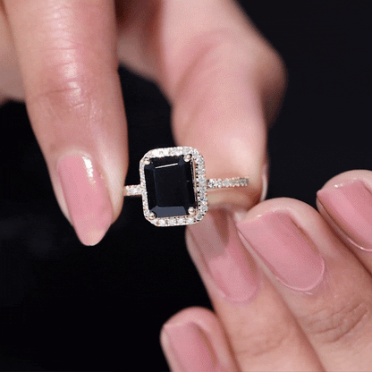 Emerald Cut 1.8 Carat Black Onyx and Diamond Engagement Ring