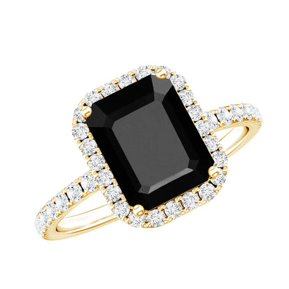 Emerald Cut 1.8 Carat Black Onyx and Diamond Engagement Ring
