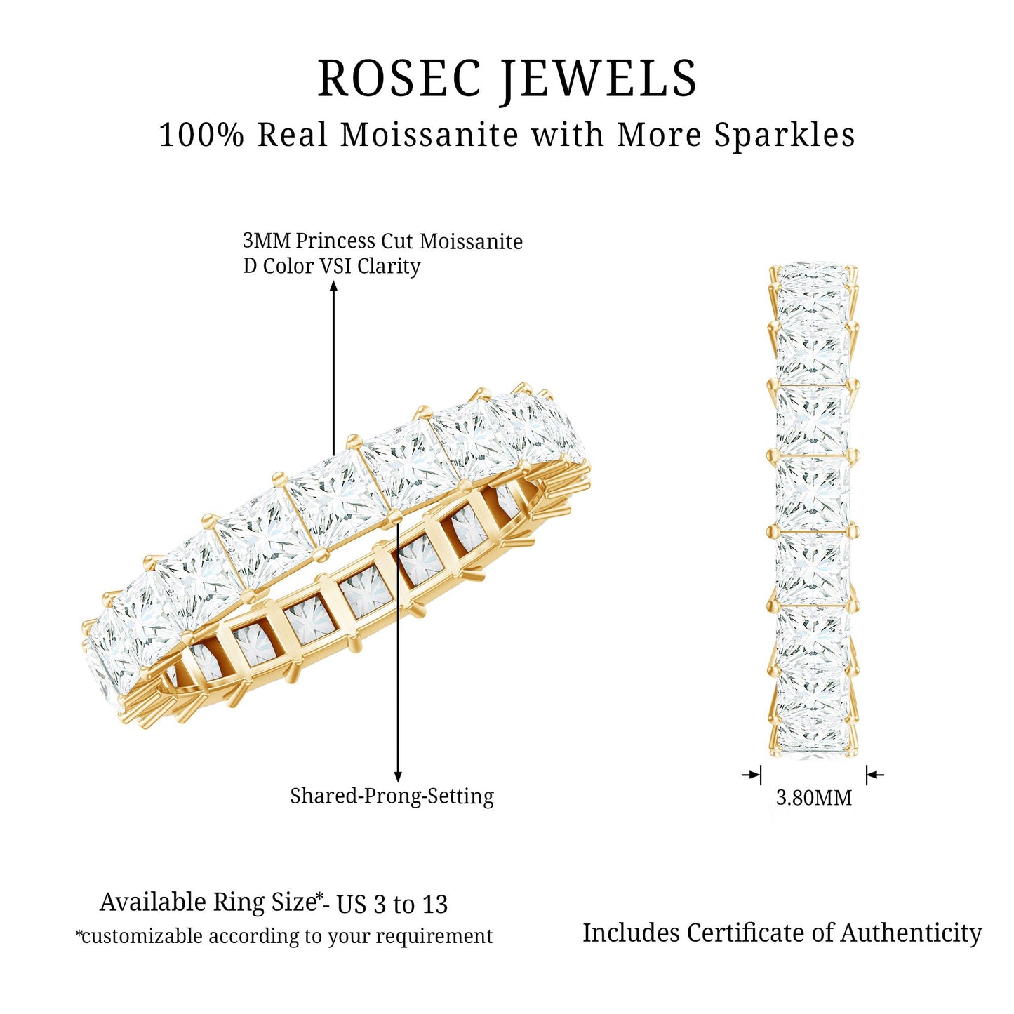 Princess Cut Moissanite Full Eternity Ring with Certificate
