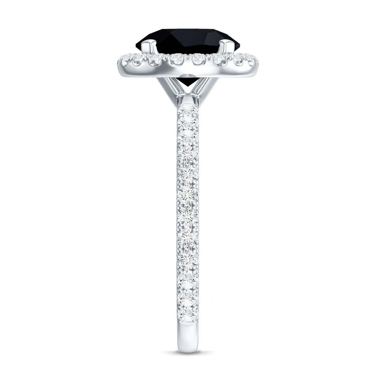 2 Carat Round Shape Black Onyx Engagement Ring with Diamond Halo