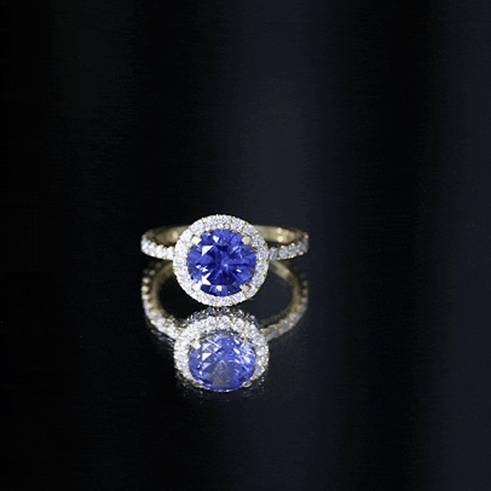 Certified 2.7 Carat Lab Grown Blue Sapphire Halo Engagement Ring with Moissanite