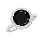Natural Black Spinel Engagement Ring with Diamond Halo