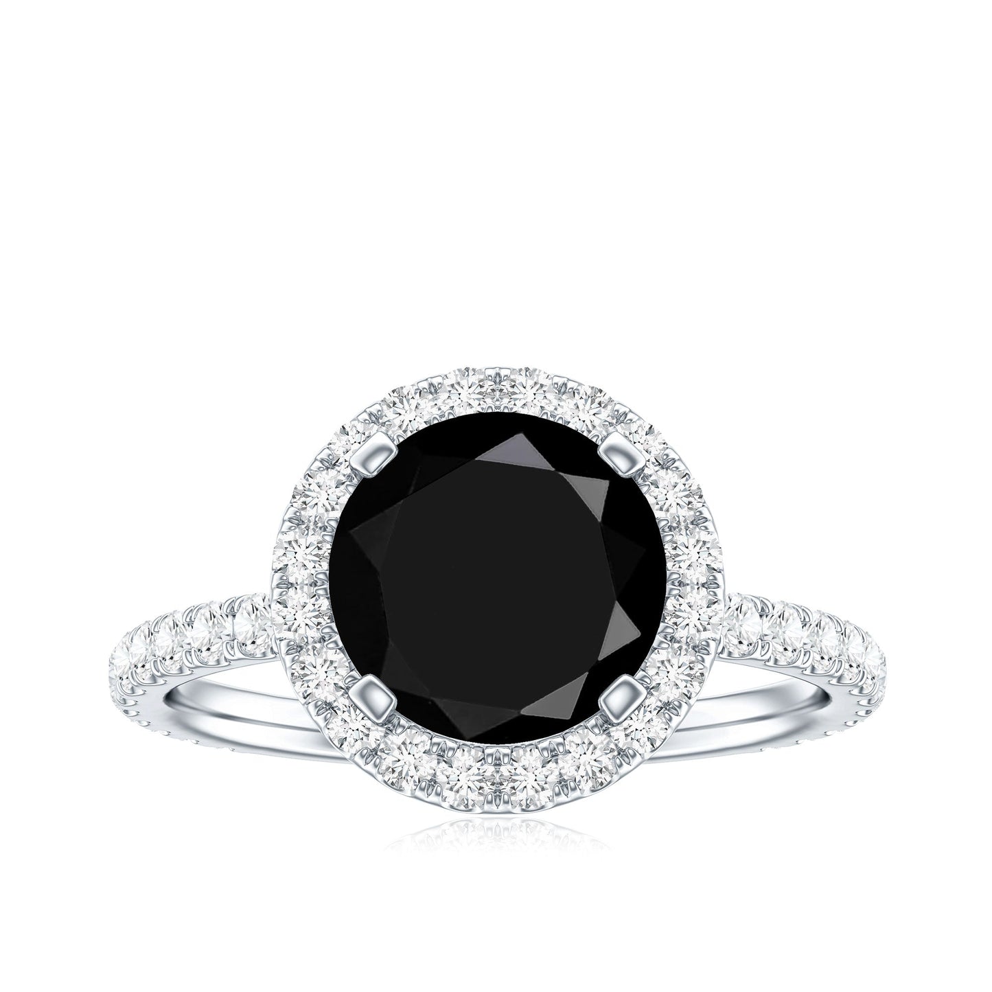 Natural Black Spinel Engagement Ring with Diamond Halo