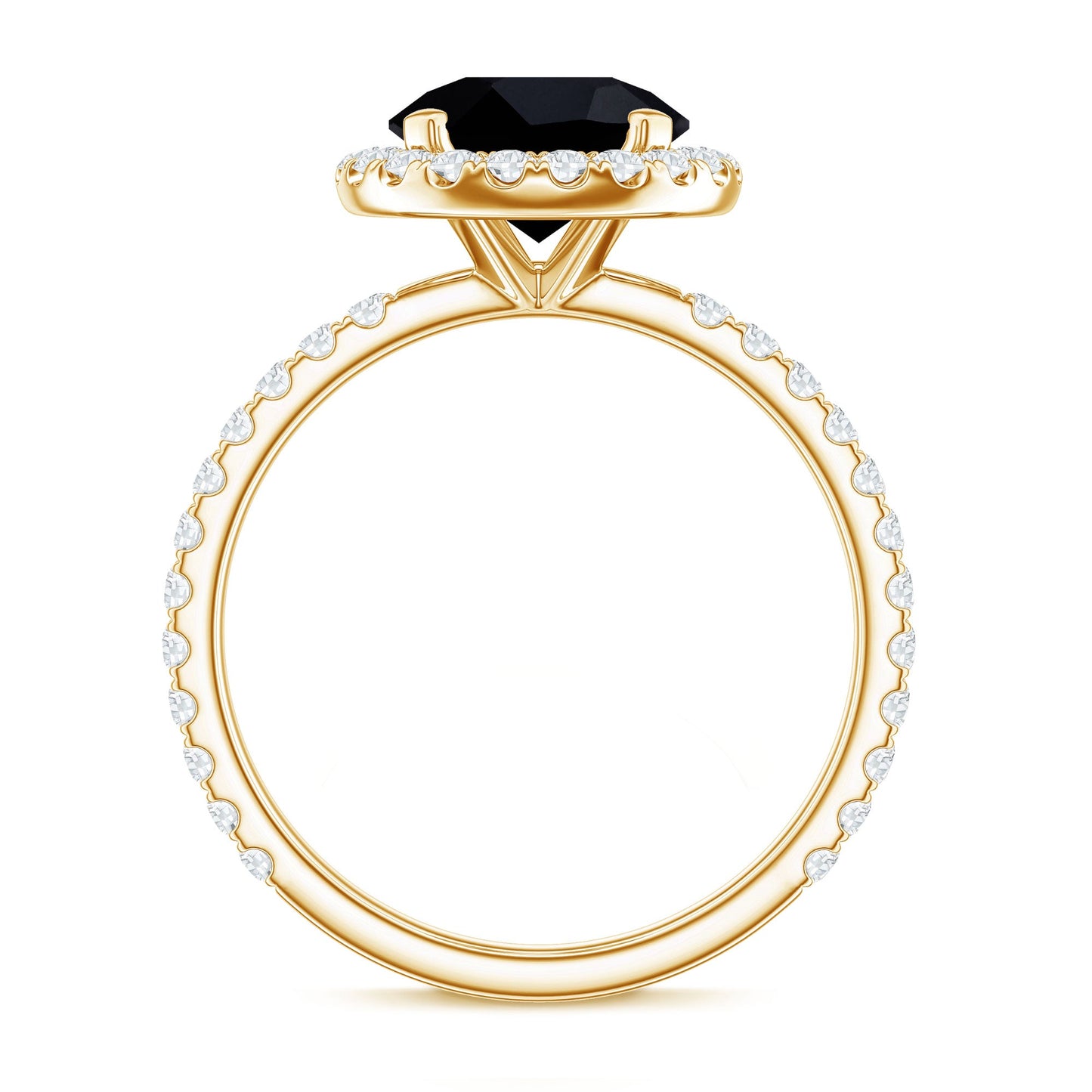 Natural Black Spinel Engagement Ring with Diamond Halo