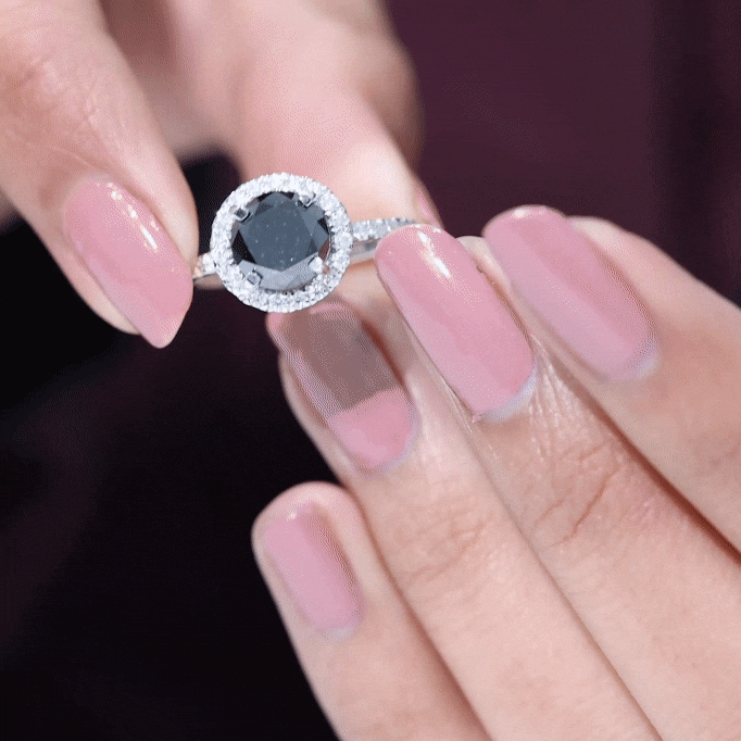 Certified 2 Carat Lab Grown Black and White Diamond Engagement Ring with Halo