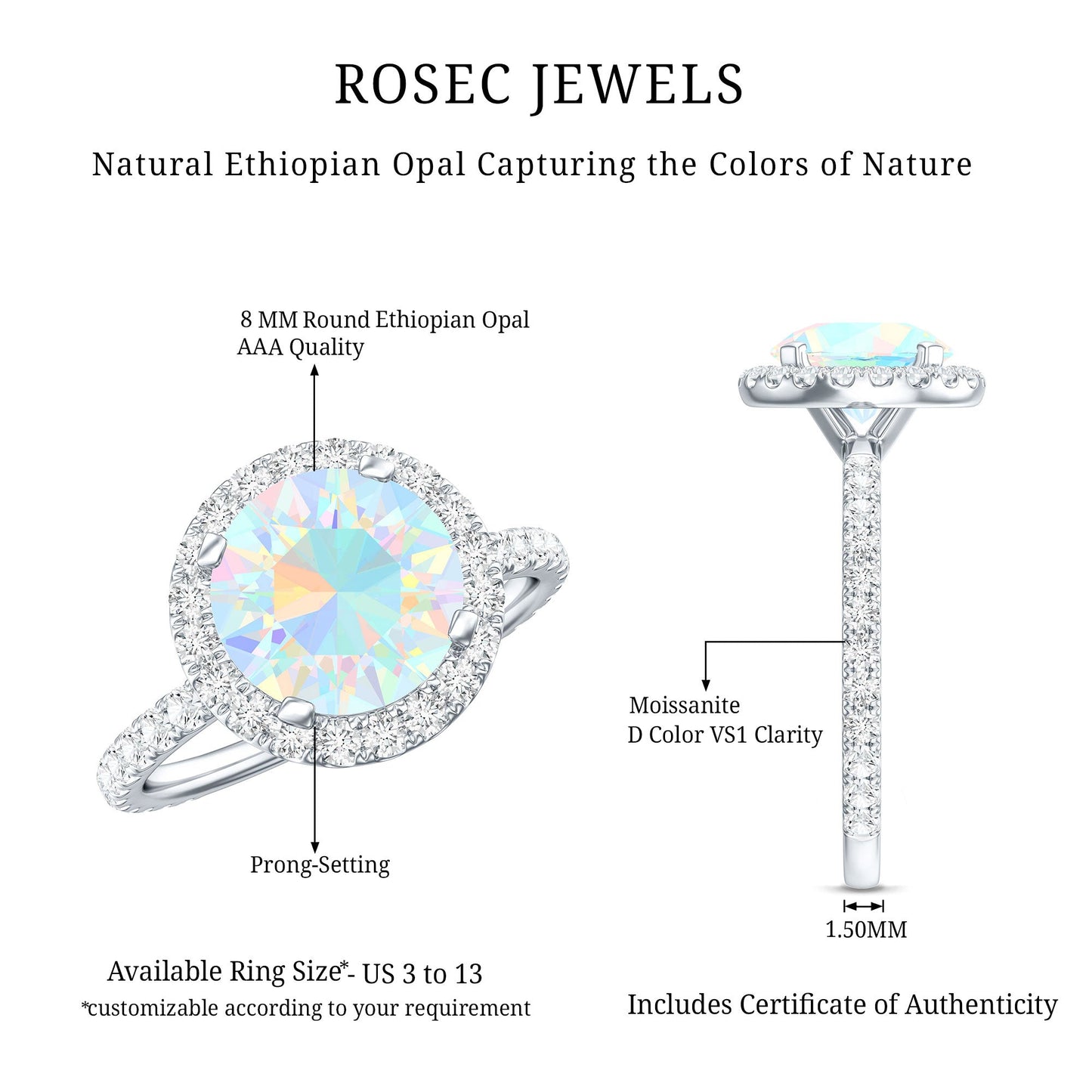 Certified Genuine 2 Carat Ethiopian Opal Engagement Ring with Halo
