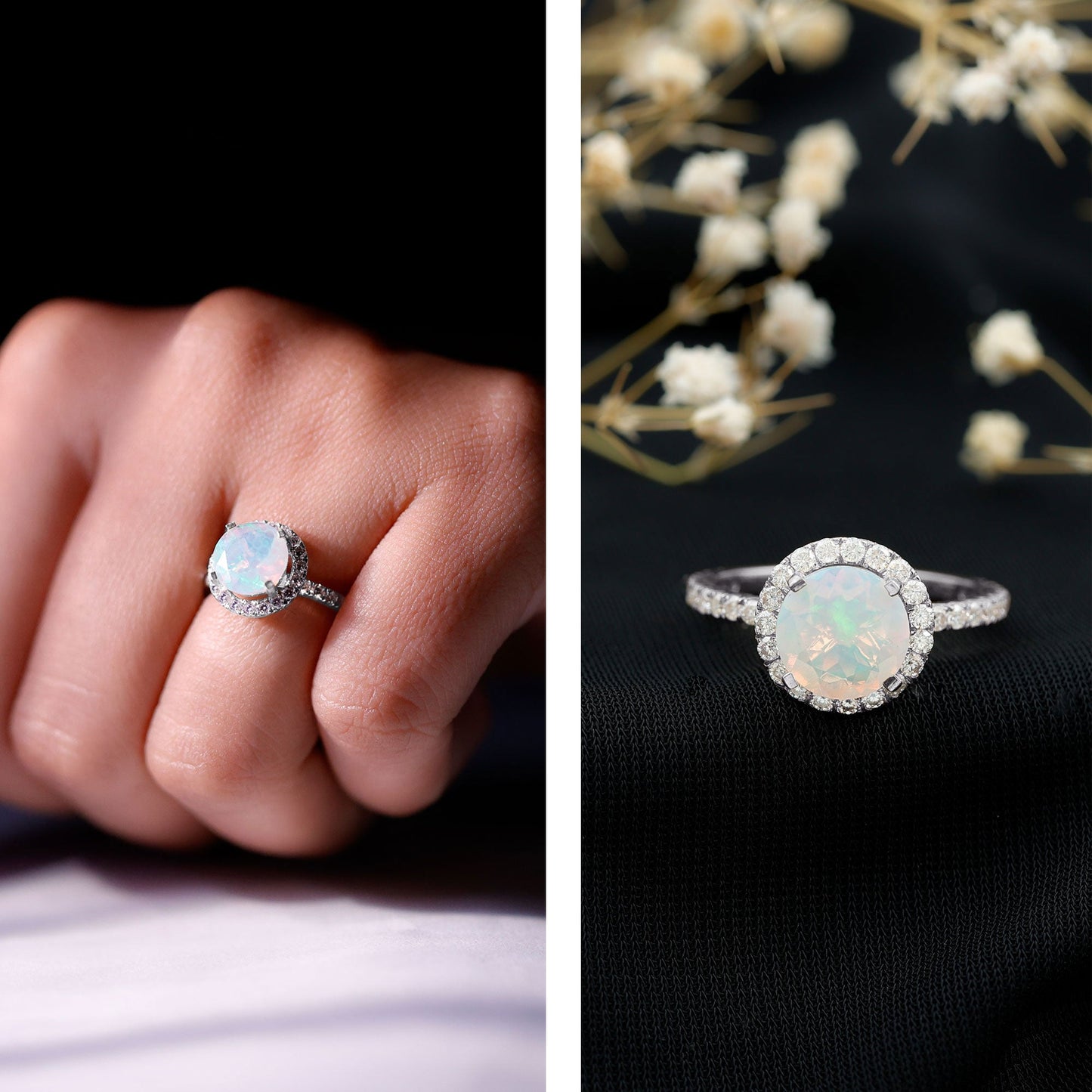 Certified Genuine 2 Carat Ethiopian Opal Engagement Ring with Halo