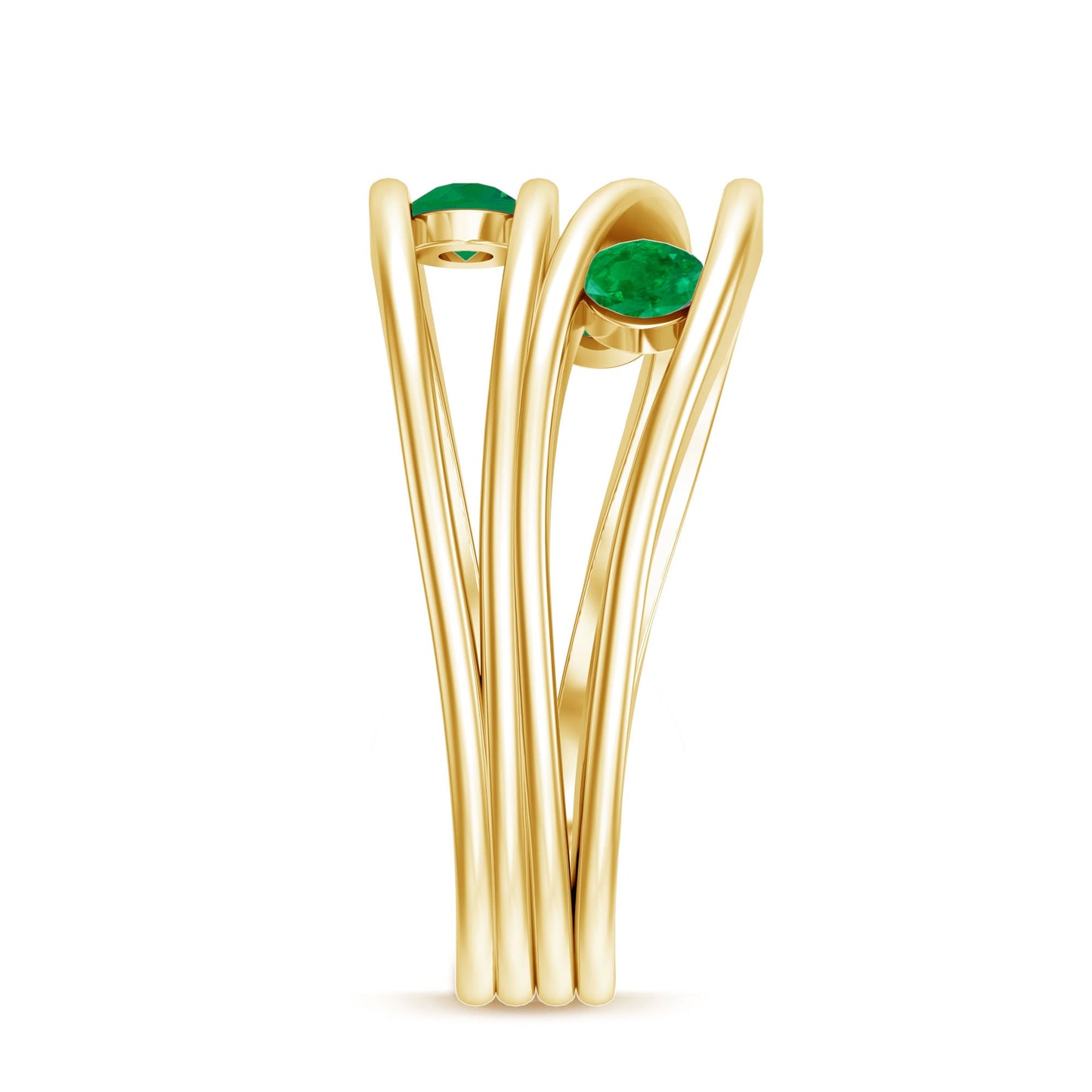 Contemporary Emerald Three Stone Ring in Split Shank