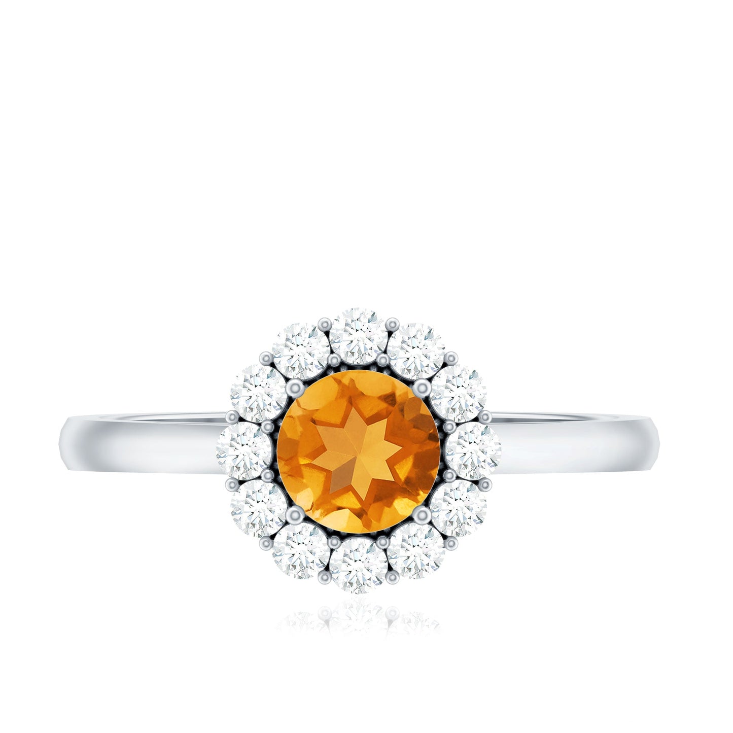 Natural Citrine Promise Ring with Diamond Halo