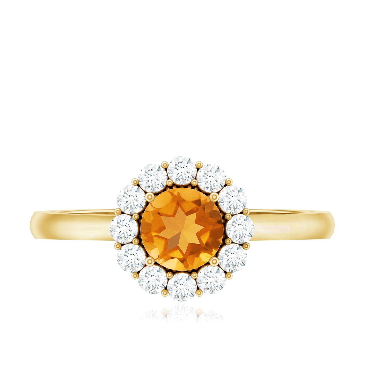 Natural Citrine Promise Ring with Diamond Halo