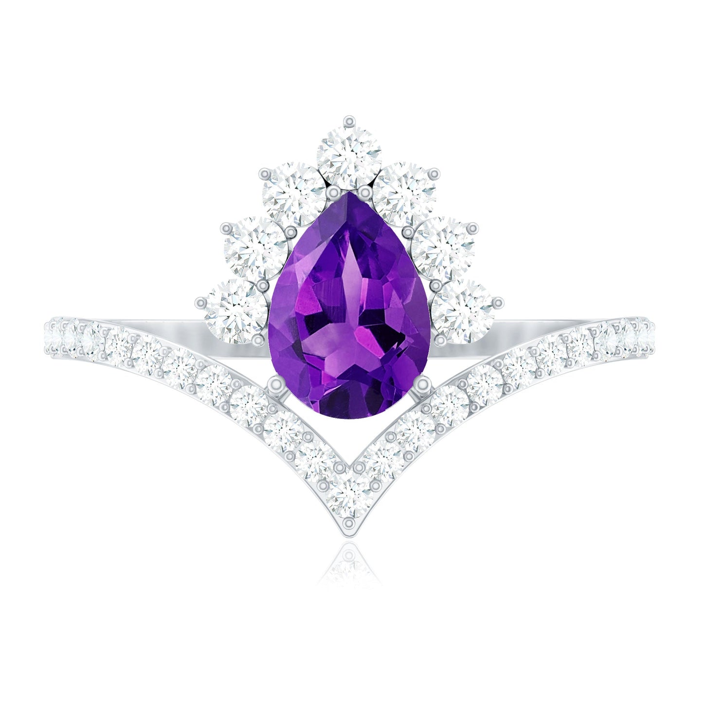 Pear Amethyst and Diamond Designer Ring