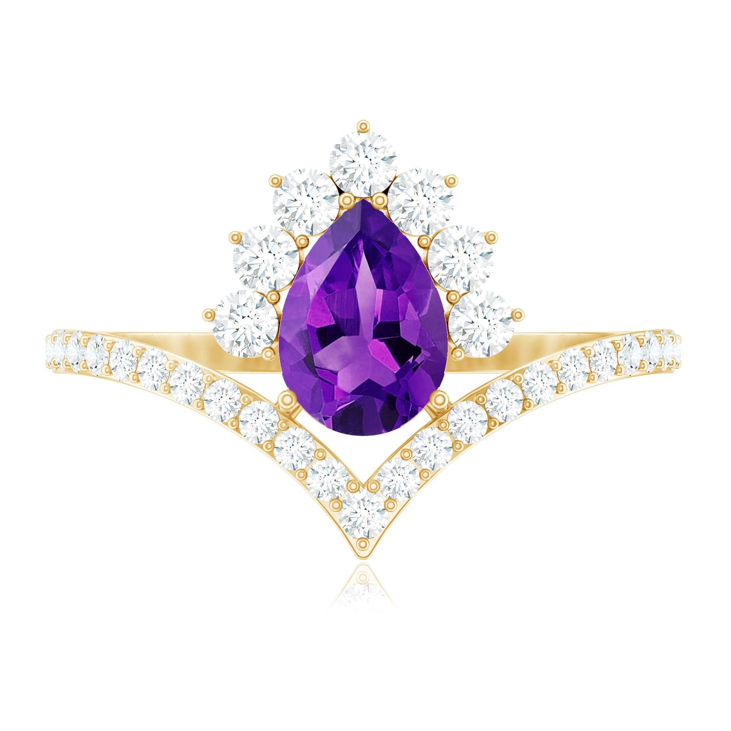 Pear Amethyst and Diamond Designer Ring