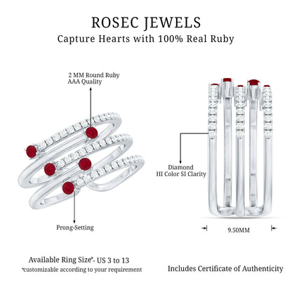 Natural Ruby Diamond Cocktail Wrap Ring for Women