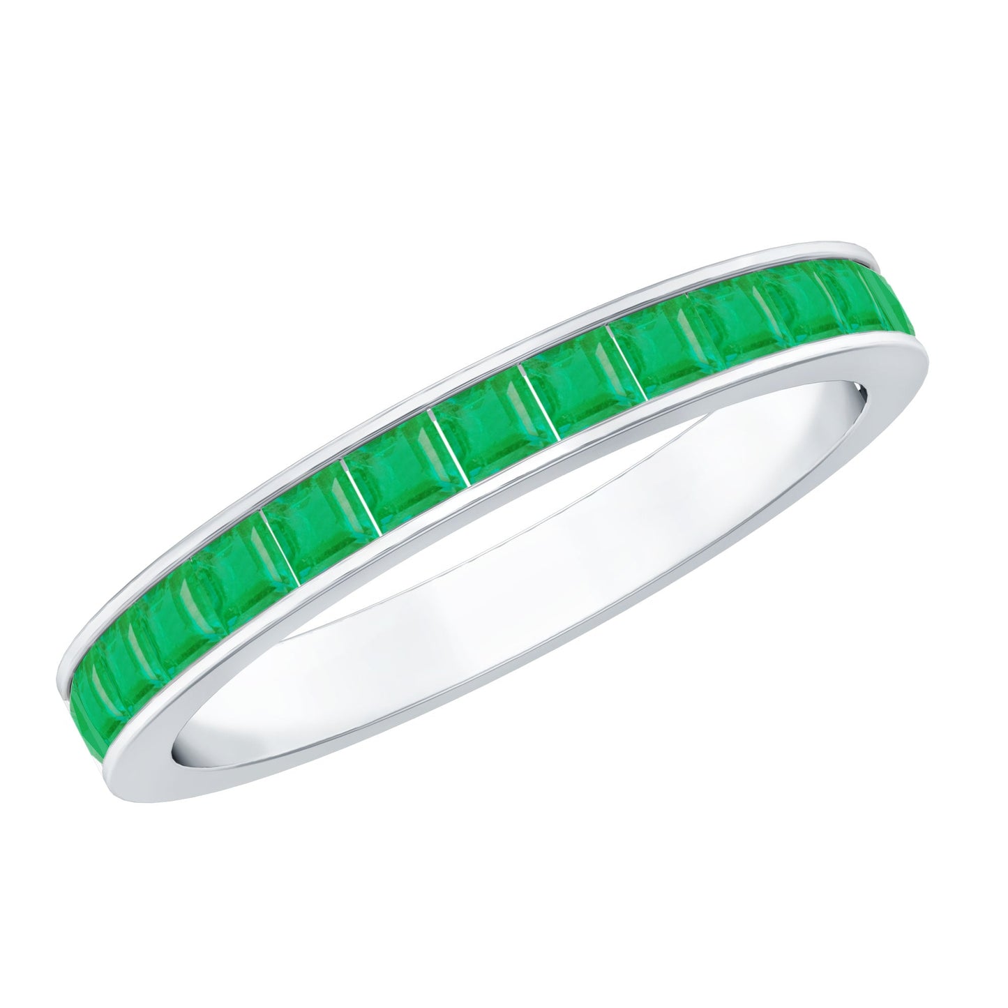 Real Emerald Princess Cut Half Eternity Ring