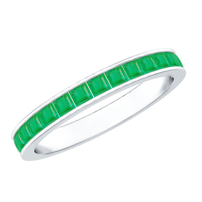 Real Emerald Princess Cut Half Eternity Ring