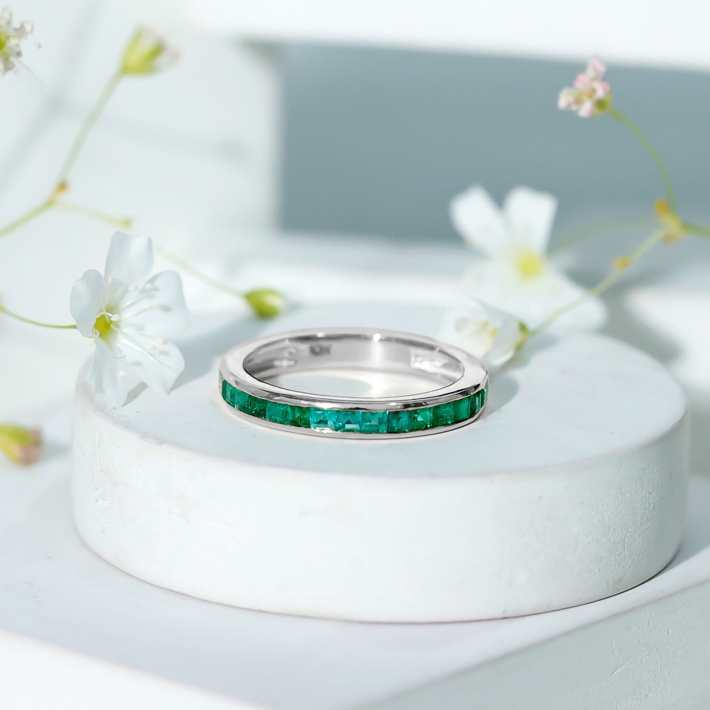 Real Emerald Princess Cut Half Eternity Ring
