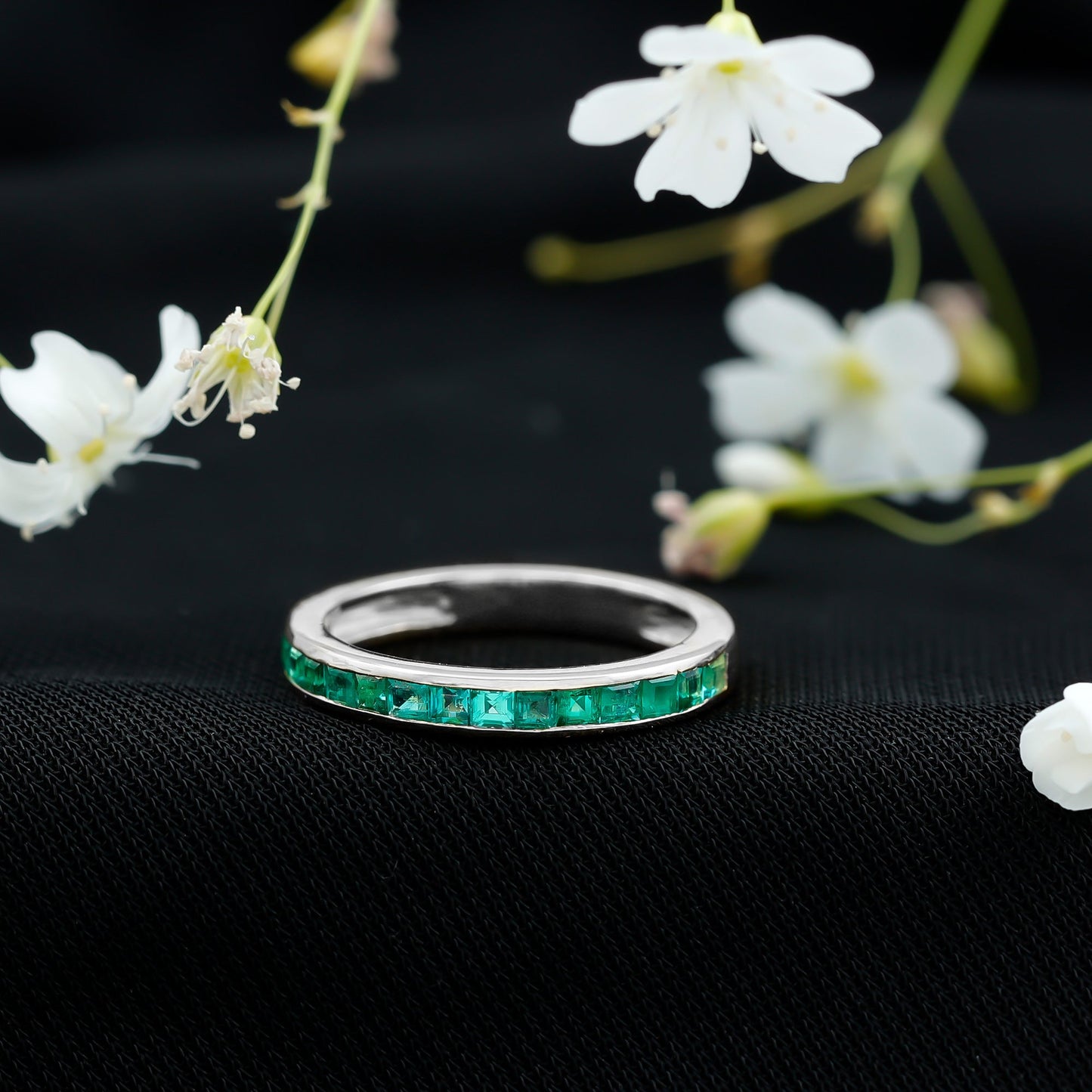 Real Emerald Princess Cut Half Eternity Ring