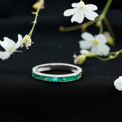 Real Emerald Princess Cut Half Eternity Ring