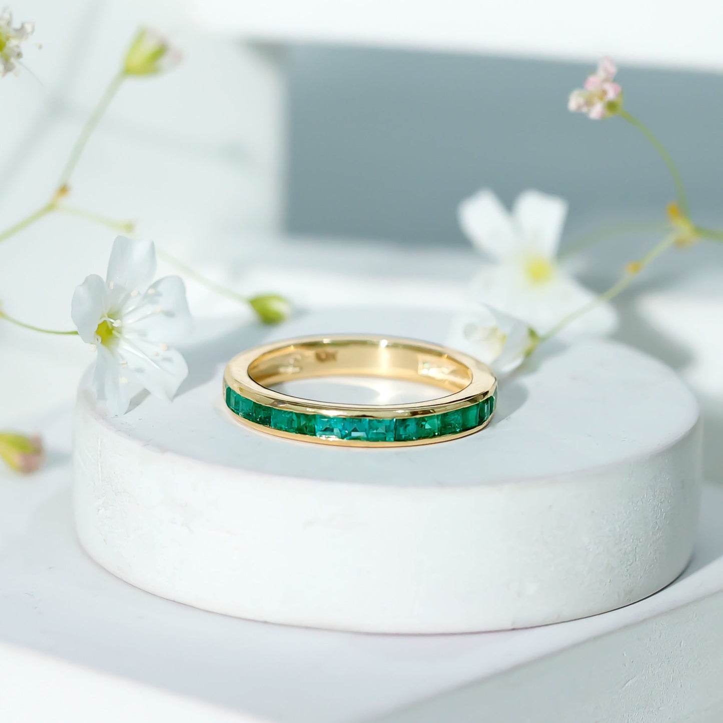 Real Emerald Princess Cut Half Eternity Ring