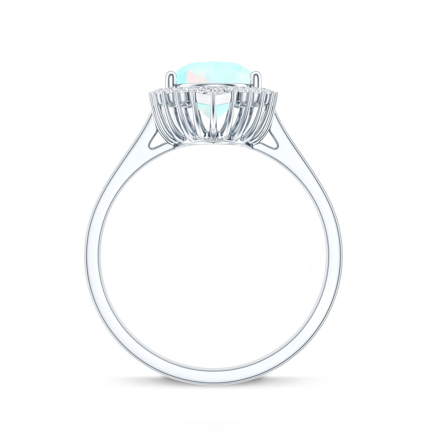 Certified Real 2 Carat Ethiopian Rainbow Opal Teardrop Engagement Ring with Diamond Halo
