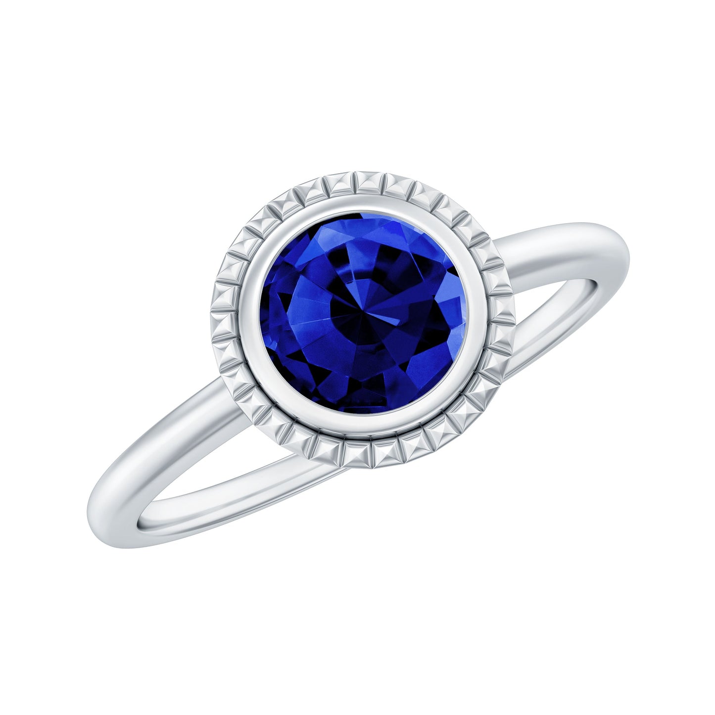 Certified 1 Carat Lab Grown Blue Sapphire Promise Ring in Bezel Set