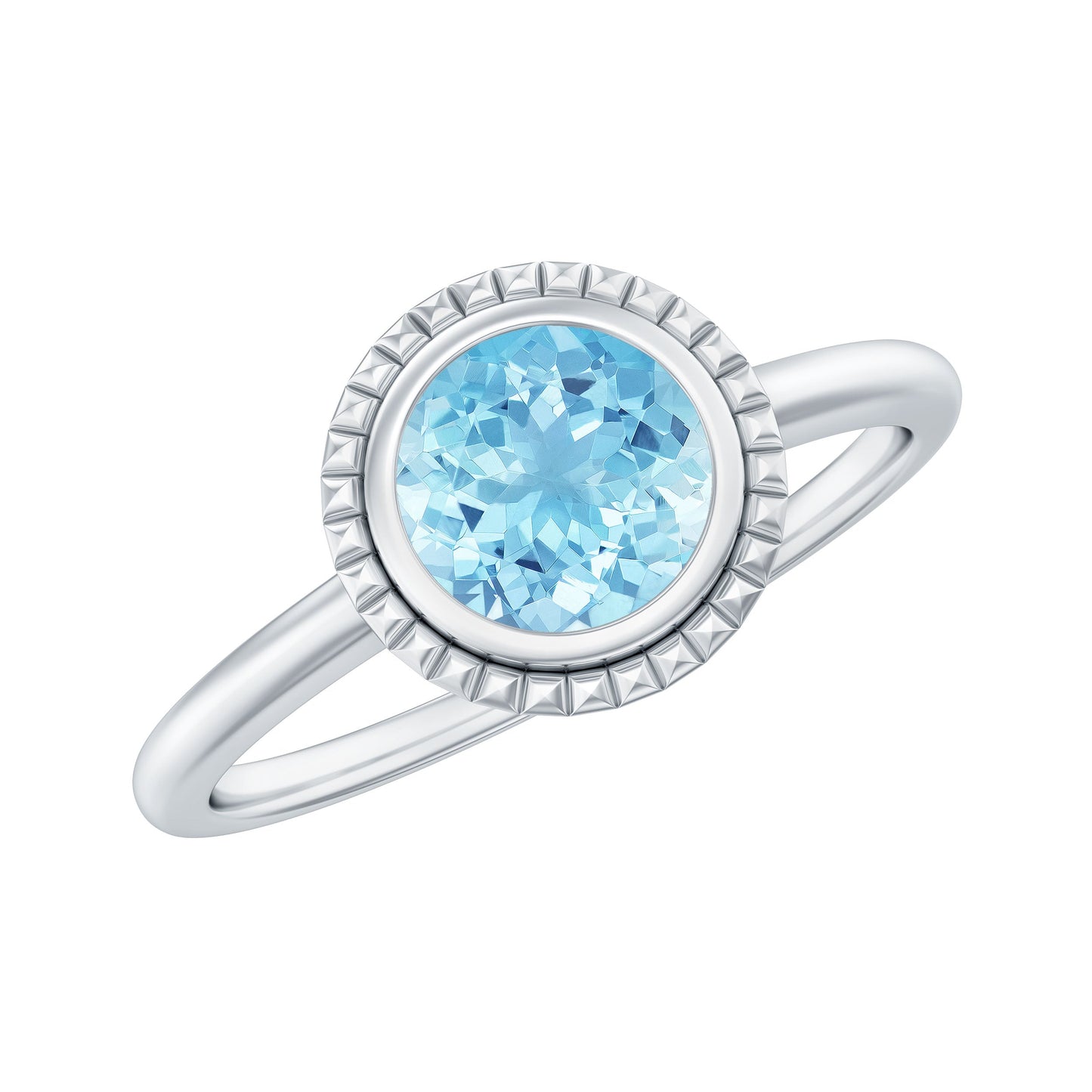 0.8 Carat Bezel Set Round Aquamarine Solitaire Promise Ring