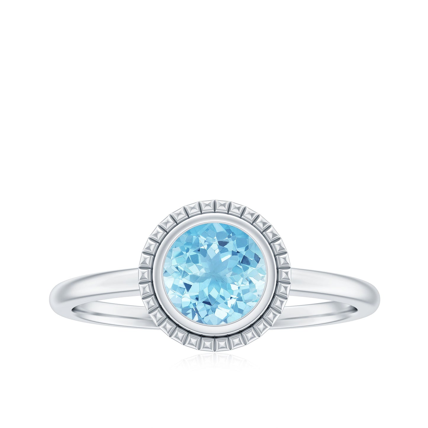 0.8 Carat Bezel Set Round Aquamarine Solitaire Promise Ring