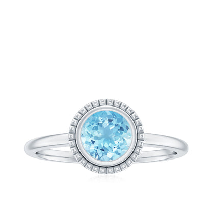 0.8 Carat Bezel Set Round Aquamarine Solitaire Promise Ring