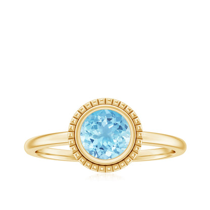 0.8 Carat Bezel Set Round Aquamarine Solitaire Promise Ring