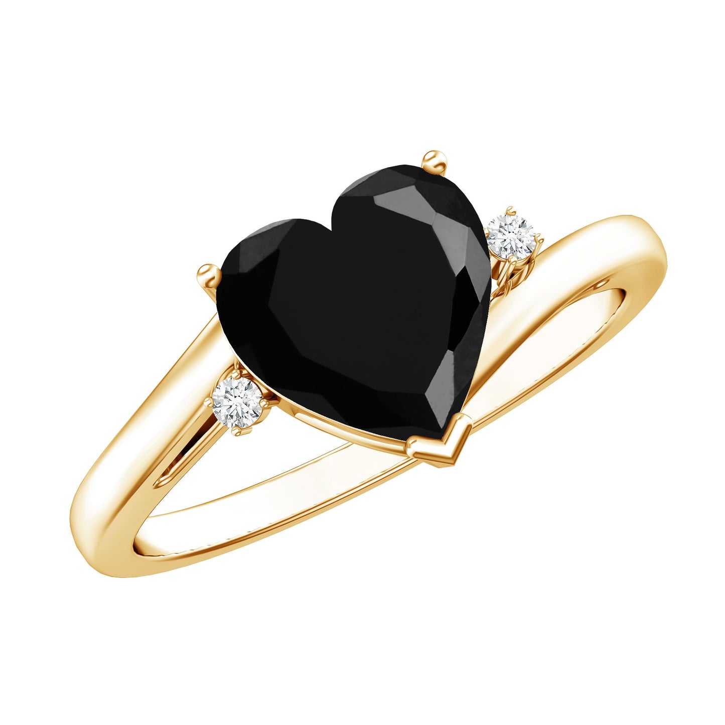 Certified 2.4 Carat Lab Grown Black and White Diamond Heart Engagement Ring with Bypass Shank